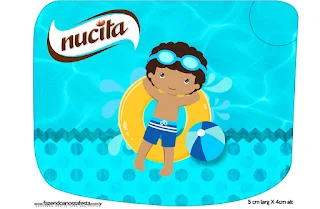 Etiquetas Nucita de Fiesta en la Piscina, Niño Moreno  para imprimir gratis.