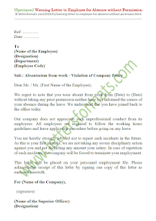 warning letter for absenteeism without intimation notice