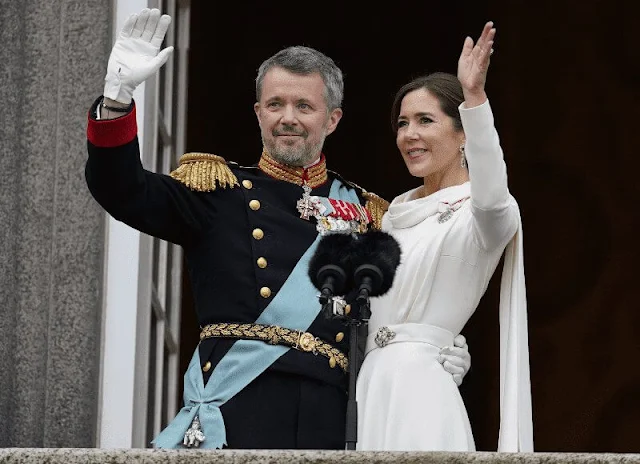 Queen Mary's outfit was designed by Soeren Le Schmidt and sewn by Birgit Hallstein. Prince Christian and Princess Isabella