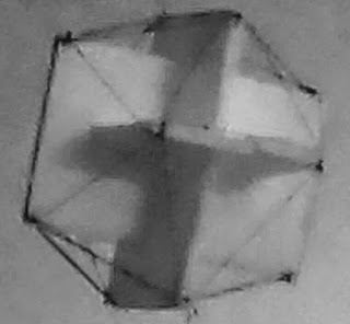 Home made icosahedron built from 3 punctured golden rectangles in Borromean Ring formation.