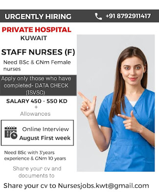 Urgently Required  Nurses for Reputed Private Hospital Kuwait