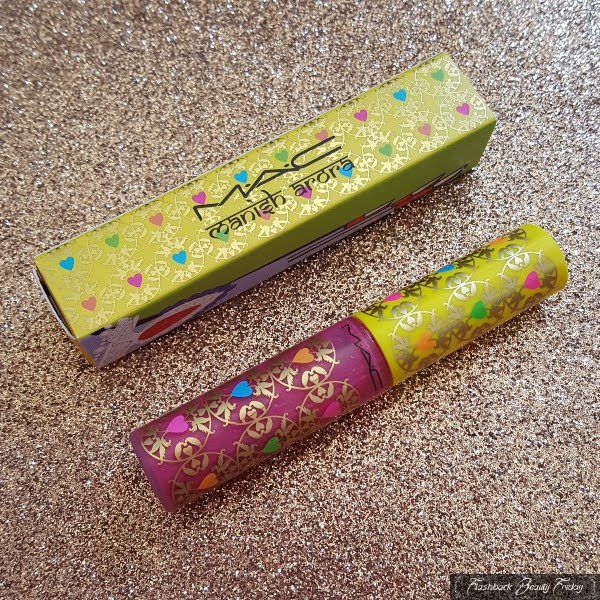 colourful yellow patterned box and lipgloss by MAC Manish Arora