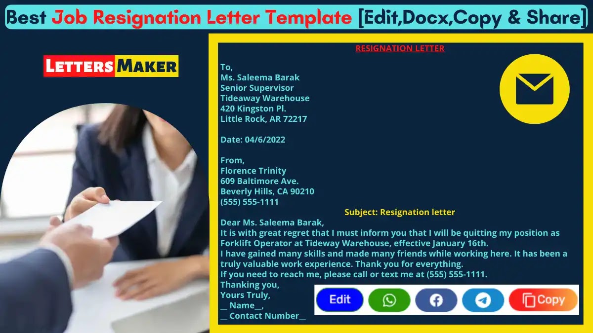 Best Job Resignation Letter Template [Edit,Docx,Copy & Share]