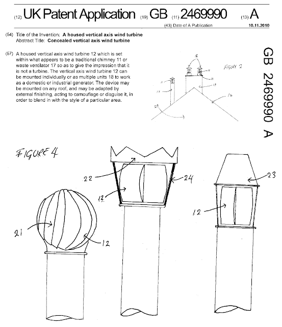 Патент GB2469990. Concealed vertical axis wind turbine