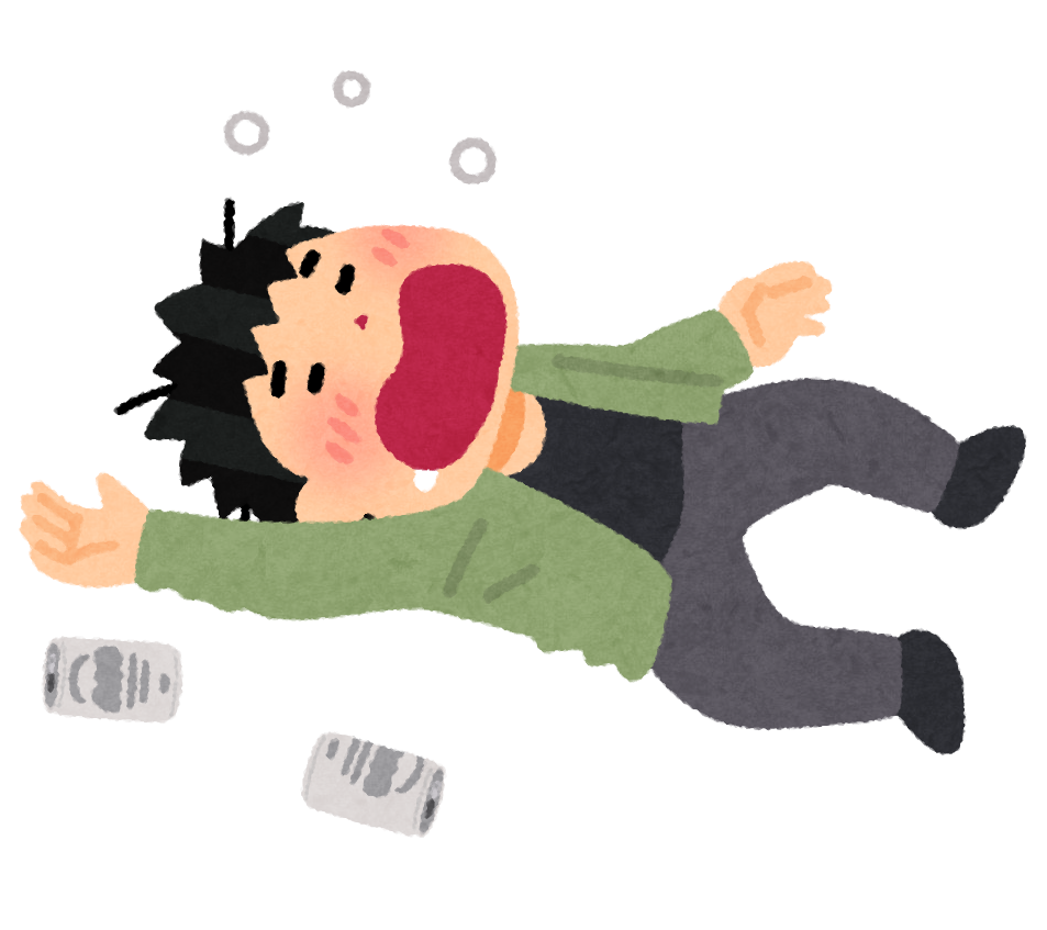 無料イラスト かわいいフリー素材集 酔いつぶれた人のイラスト 男性