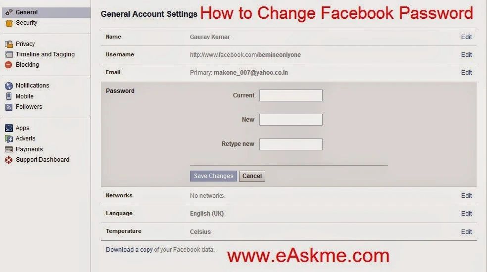 How to Change Facebook Password : eAskme