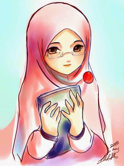 Gambar Animasi Cewek Berjilbab Muslimah Galau