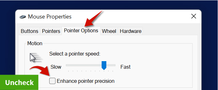 Disabling "enhanced pointer precision" turns off mouse acceleration.