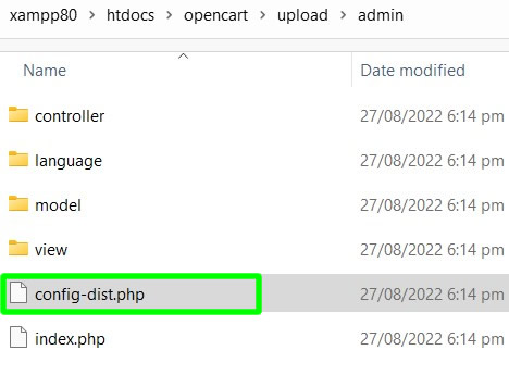 rename config-dist.php inside opencart upload admin folder as config.php