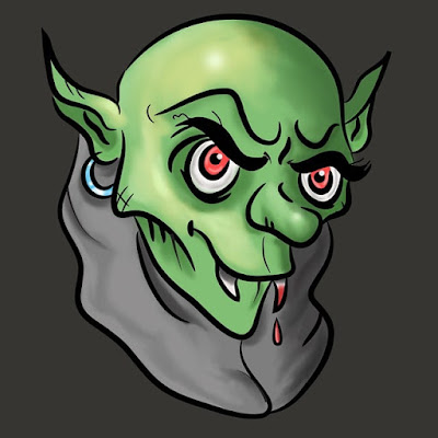 Cartoon of a bald, male vampire.