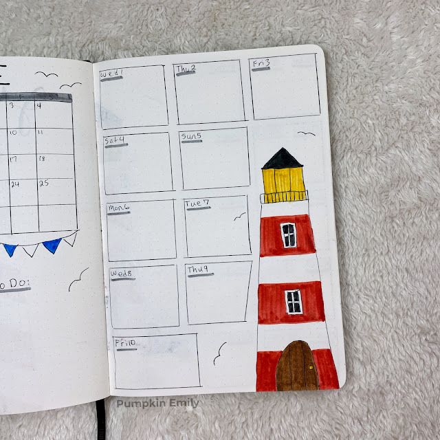 A one page weekly spread with a lighthouse.