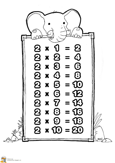 Tabla de multiplicar del numero 2 para colorear y pintar