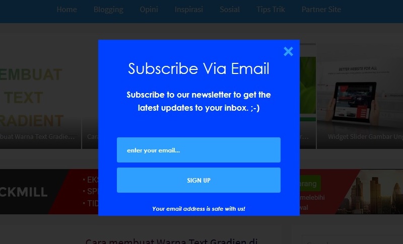 OnClick Popup Email Subscription Widget Using CSS3 and HTML5