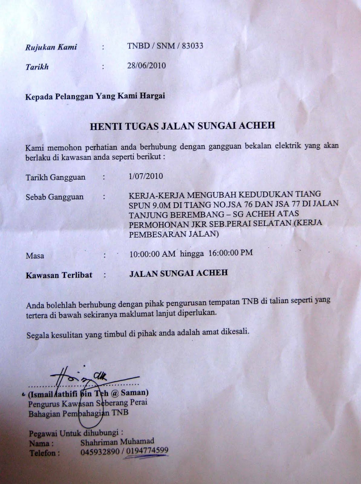 Contoh Surat Rasmi Gangguan Bekalan Air - Contoh Hits