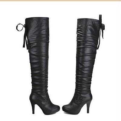 Faux Leather Lace Up Over The Knee Boots