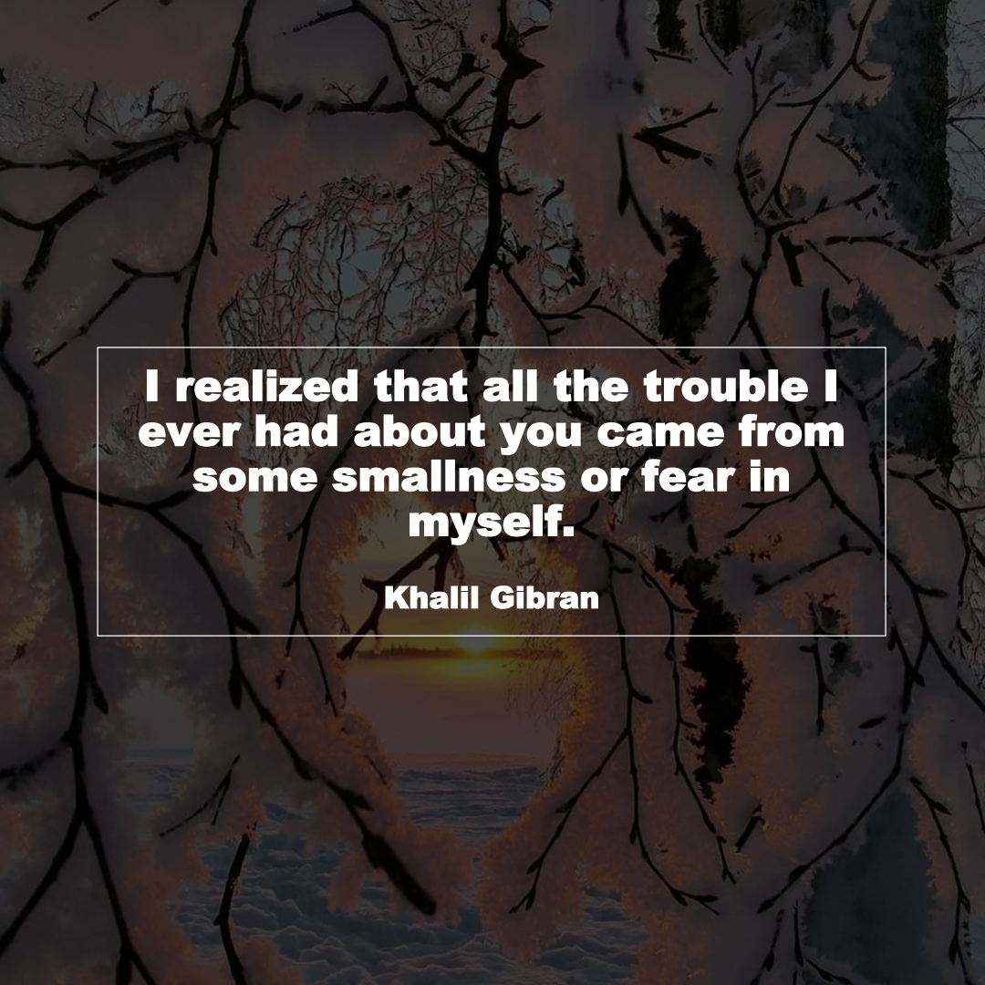 I realized that all the trouble I ever had about you came from some smallness or fear in myself. (Khalil Gibran)