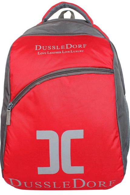 22 Liters Red And Grey Polyester Laptop Backpack