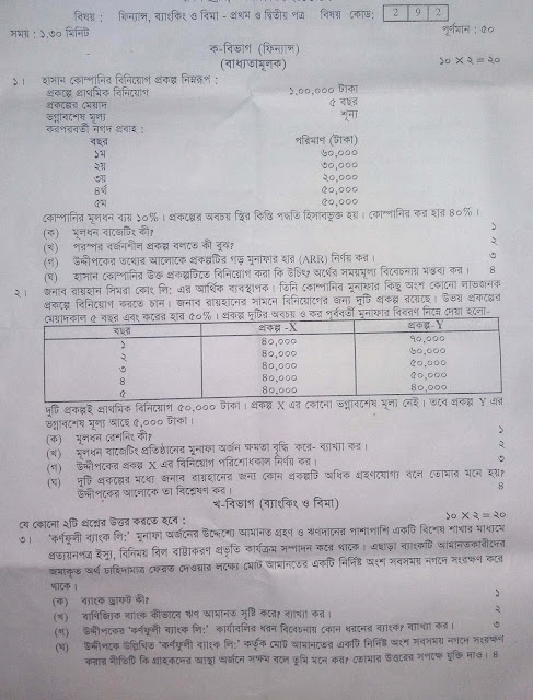 HSC Finance, Banking and Bima 1st Paper Model Question