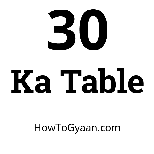 30 ka Table - तीस का पहाड़ा हिन्दी और इंग्लिश में