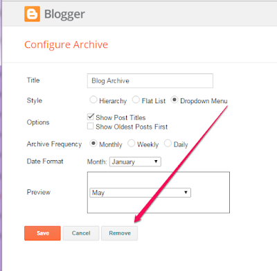 delete blogger blog archive widget