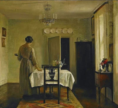 Artist's Wife Setting the Table painting Carl Vilhelm Holsoe