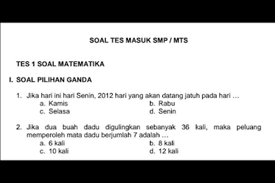 Kumpulan Soal dan Kunci Jawaban Tes Seleksi Masuk  SMP  MTs  