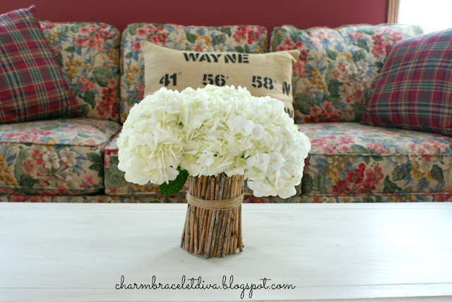 DIY twig vase hydrangea