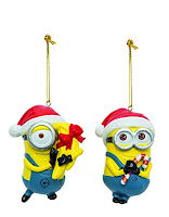 Despicable Me Dave and Carl with Santa Hats Minions Christmas Ornament Set