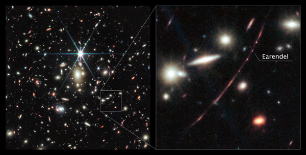 A cosmic image taken by NASA's James Webb Space Telescope...showing the location of Earendel, the most distant star ever detected.