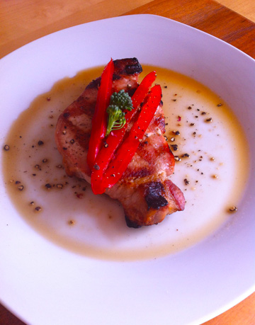 Grilled Pork Chop with Red Bell Peppers