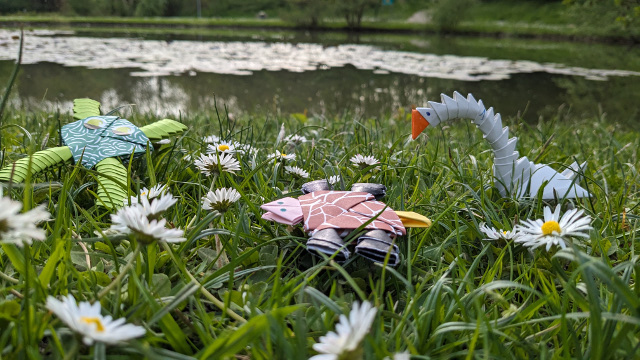 grenouilles cygne et tortue en tangrami