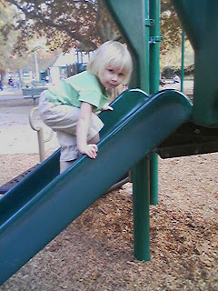 climbing up the slide