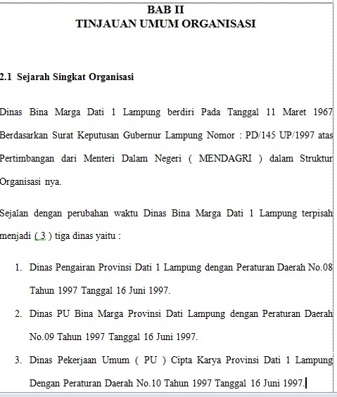 contoh laporan PKL Dinas Bina Marga Provinsi Lampung