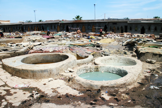 Leather dying factory in Marrakech, Morocco