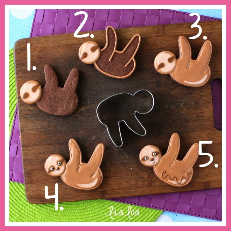 step by step sloth cookie decorating tutorial