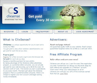 Screenshot of Clixsense Homepage