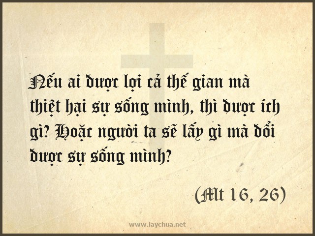 Nếu ai được lợi cả thế gian mà thiệt hại sự sống mình, thì được ích gì? Hoặc người ta sẽ lấy gì mà đổi được sự sống mình? (Mt 16, 26)