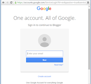 Blogger sign in page