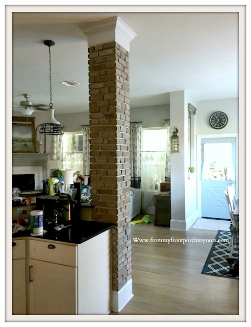 DIY Brick Project-French-Country-Farmhouse-Adding-Character-Thin-Brick-Kitchen-Column-From My Front Porch To Yours