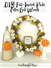 cotton boll wreath pine cones dianthus pumpkins hello fall sign