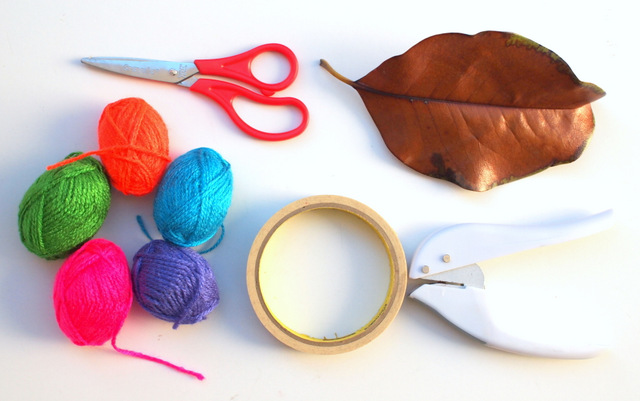 Materials Needed to Make Leaf Sewing Yarn Art With Kids