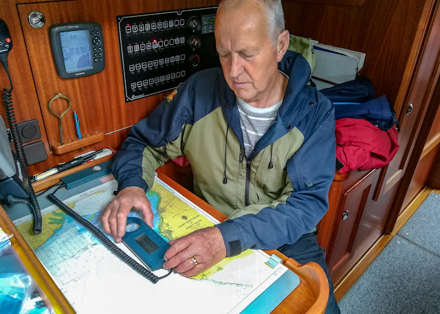 Photo of Phil trying to work out how to use the Yeoman chart plotter