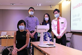 (Above, from left) The team behind the bot comprises Dr Rena Dharmawan, Dr Paul Tern, Ms Hee Jia Yun and Dr Luke Tay.