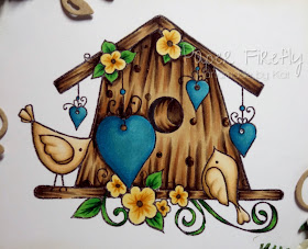 New home card featuring Bird House stamp by Hobby Art