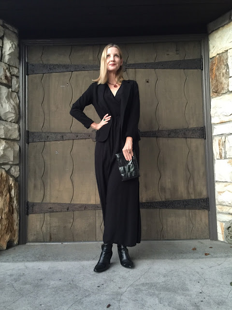 goth over forty, vintage jewelry, boots, maxi dress