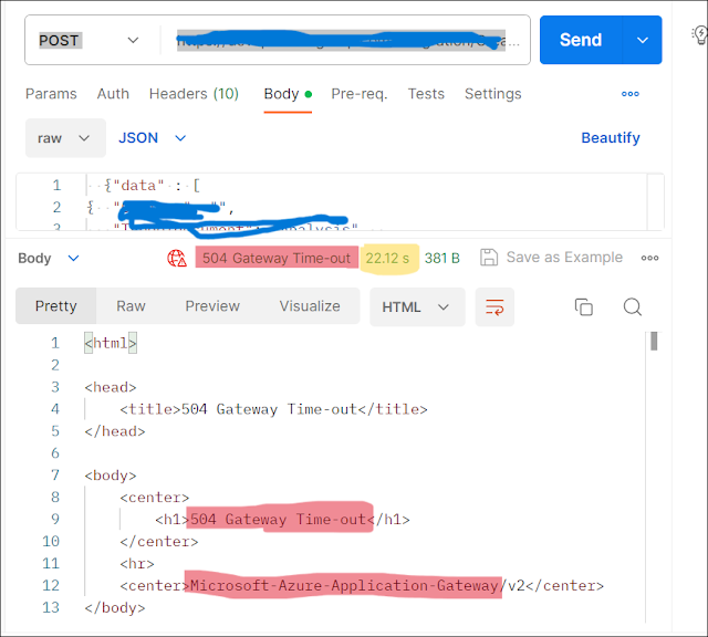 504 Gateway Timeout from Azure Application Gateway while testing Logic App