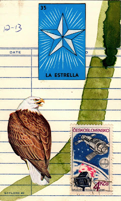 nietzsche zarathustra bald eagle loteria mexican lottery card star la estrella Czechoslovakia space station exploration library due date card Dada Fluxus mail art collage 