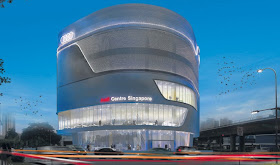 Rendering of Audi Centre in Singapore at dusk 
