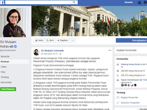 Facebook Menteri Keuangan Sri Mulyani