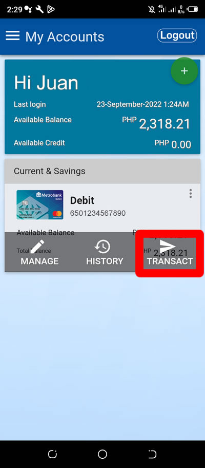 transact menu metrobank app